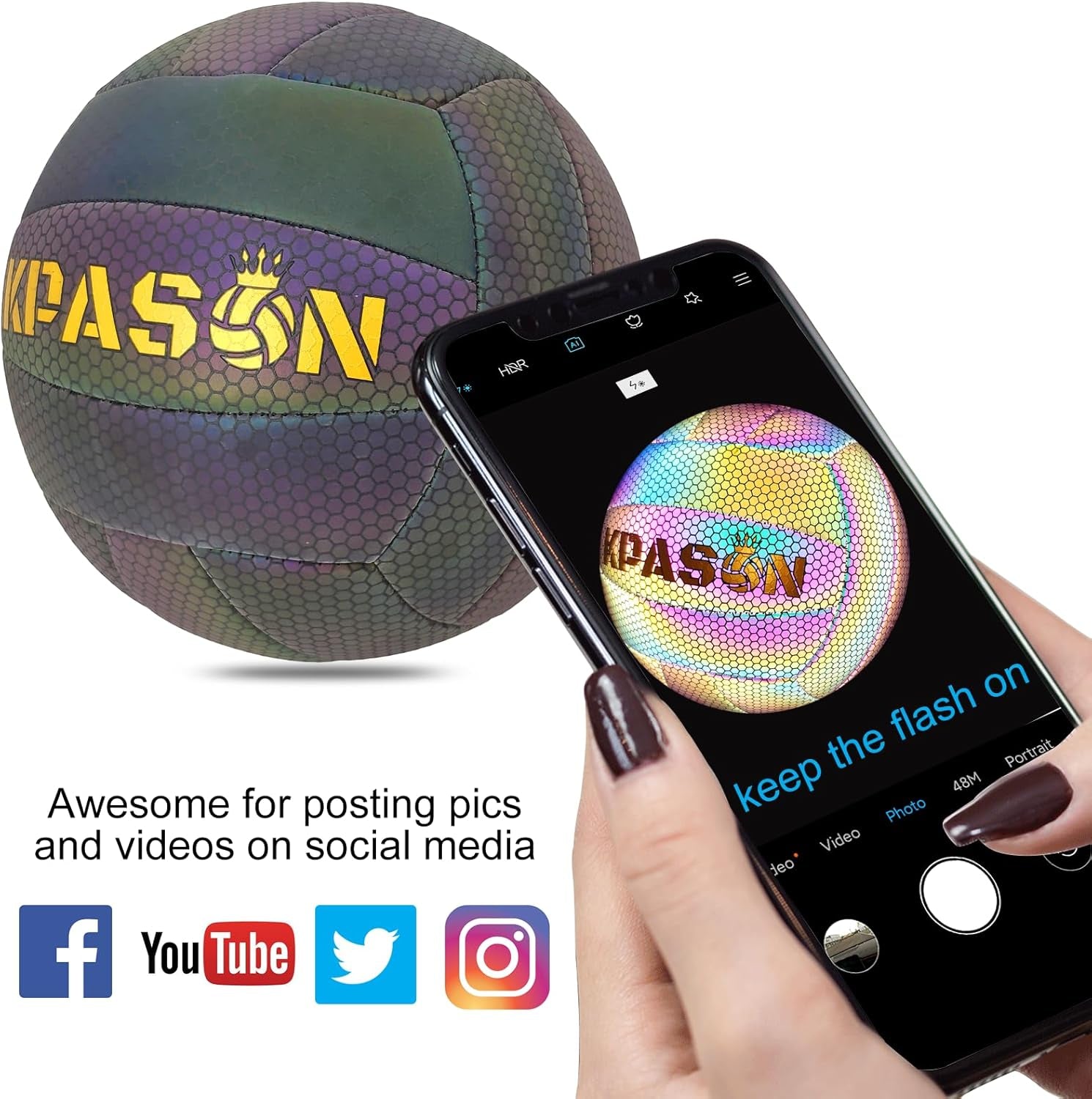 Volleyballs, Holographic Glowing Volleyball Official Size 5, Indoor Outdoor Beach Volleyball Ball for Men Women