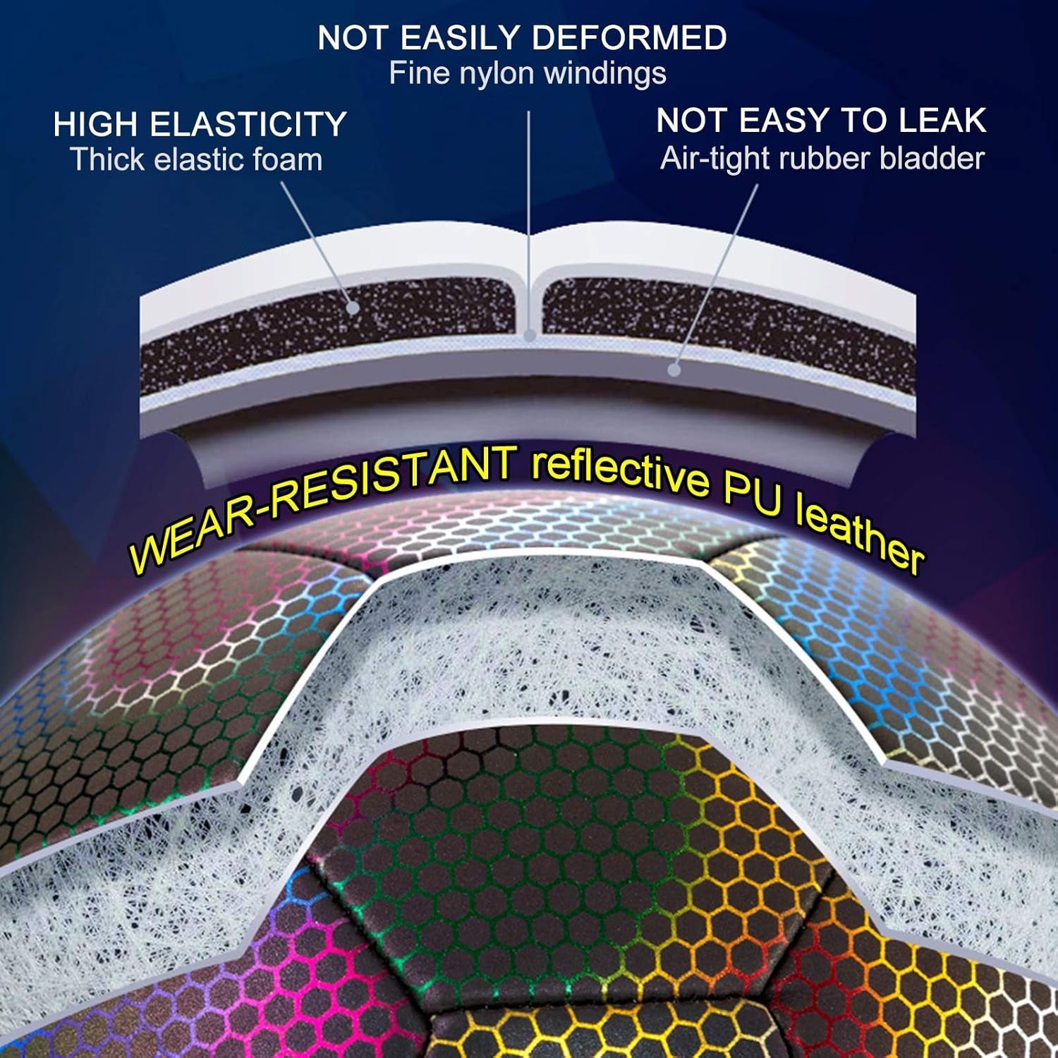 Soccer Ball, Holographic Reflective Glowing Soccer Ball for Men Women Training