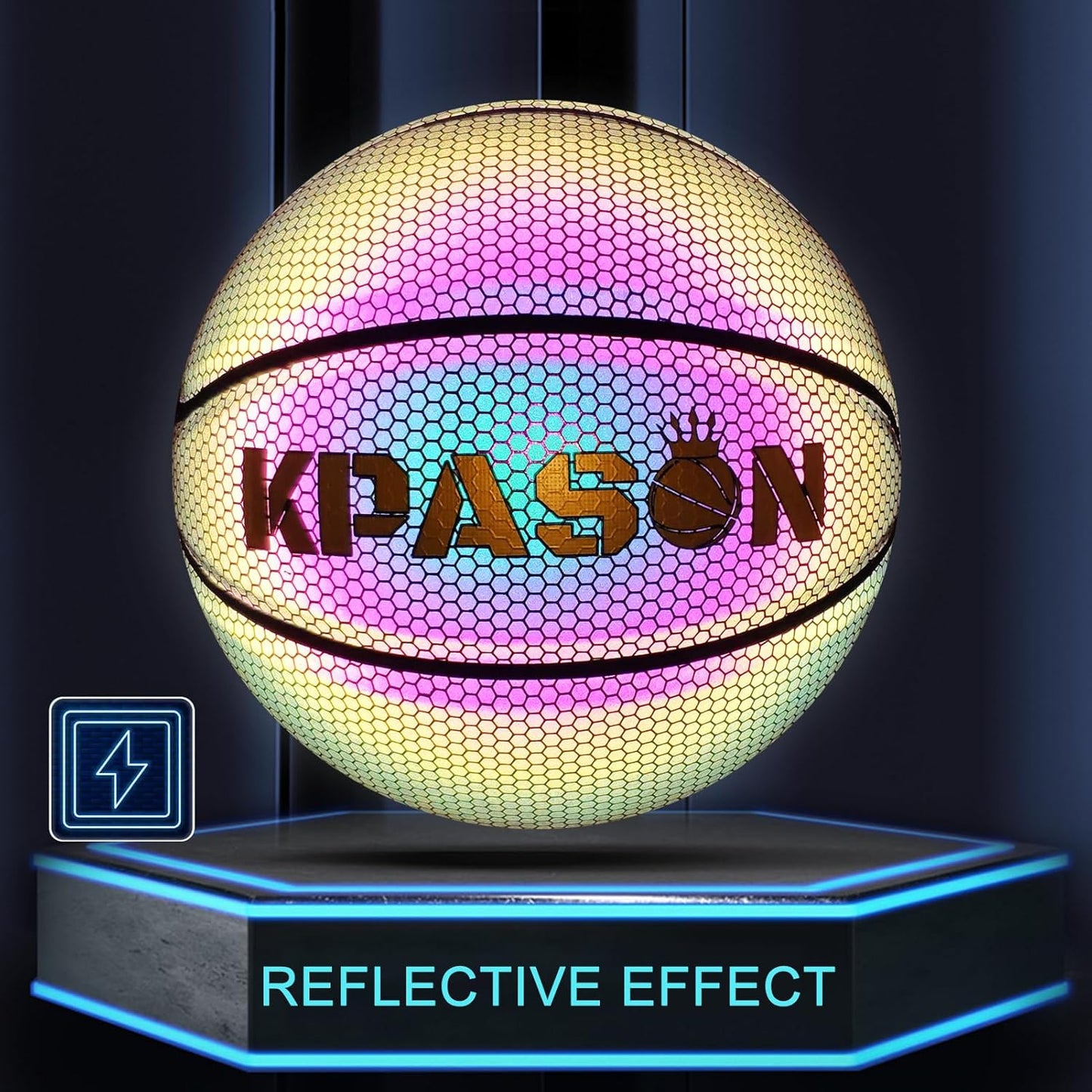 Holographic Basketball - Size 5 (27.5"), Size 6 (28.5"), Size 7 (29.5") Indoor/Outdoor Reflective Glowing Leather Basketball for Adults