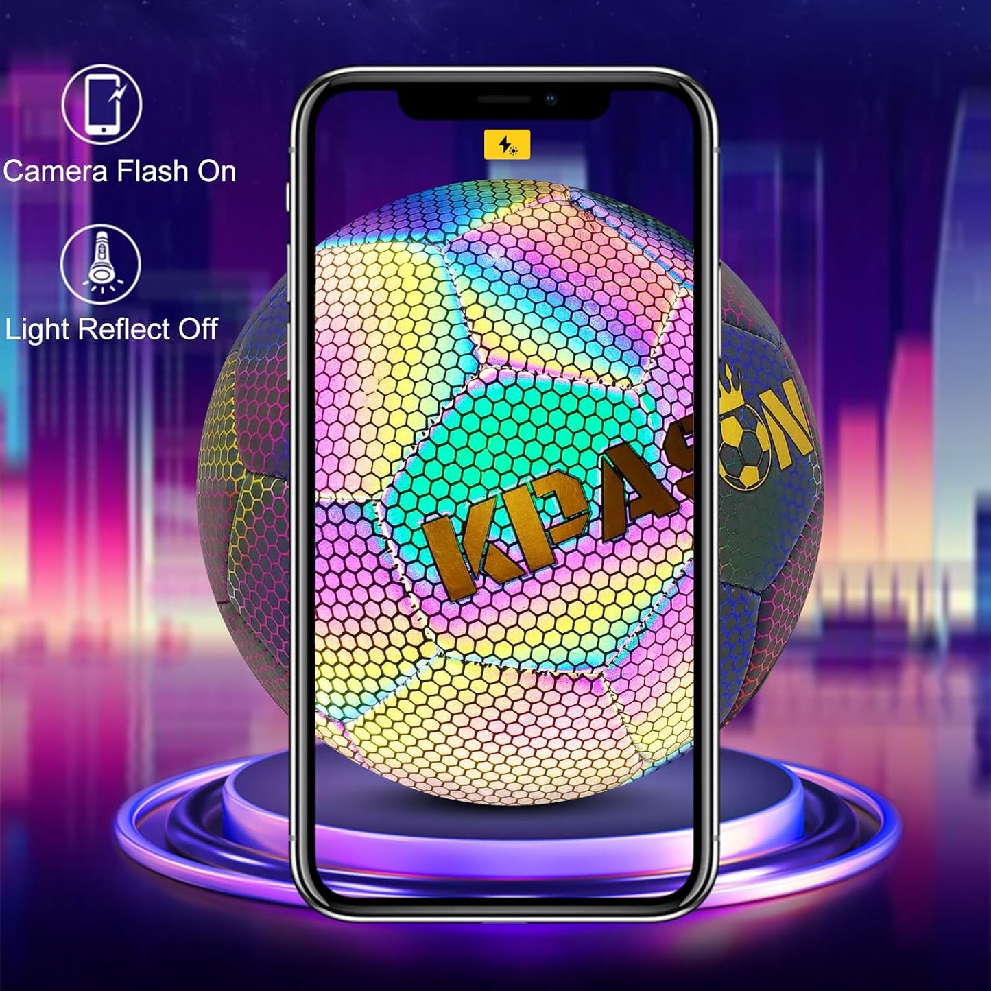 Soccer Ball, Holographic Reflective Glowing Soccer Ball for Men Women Training