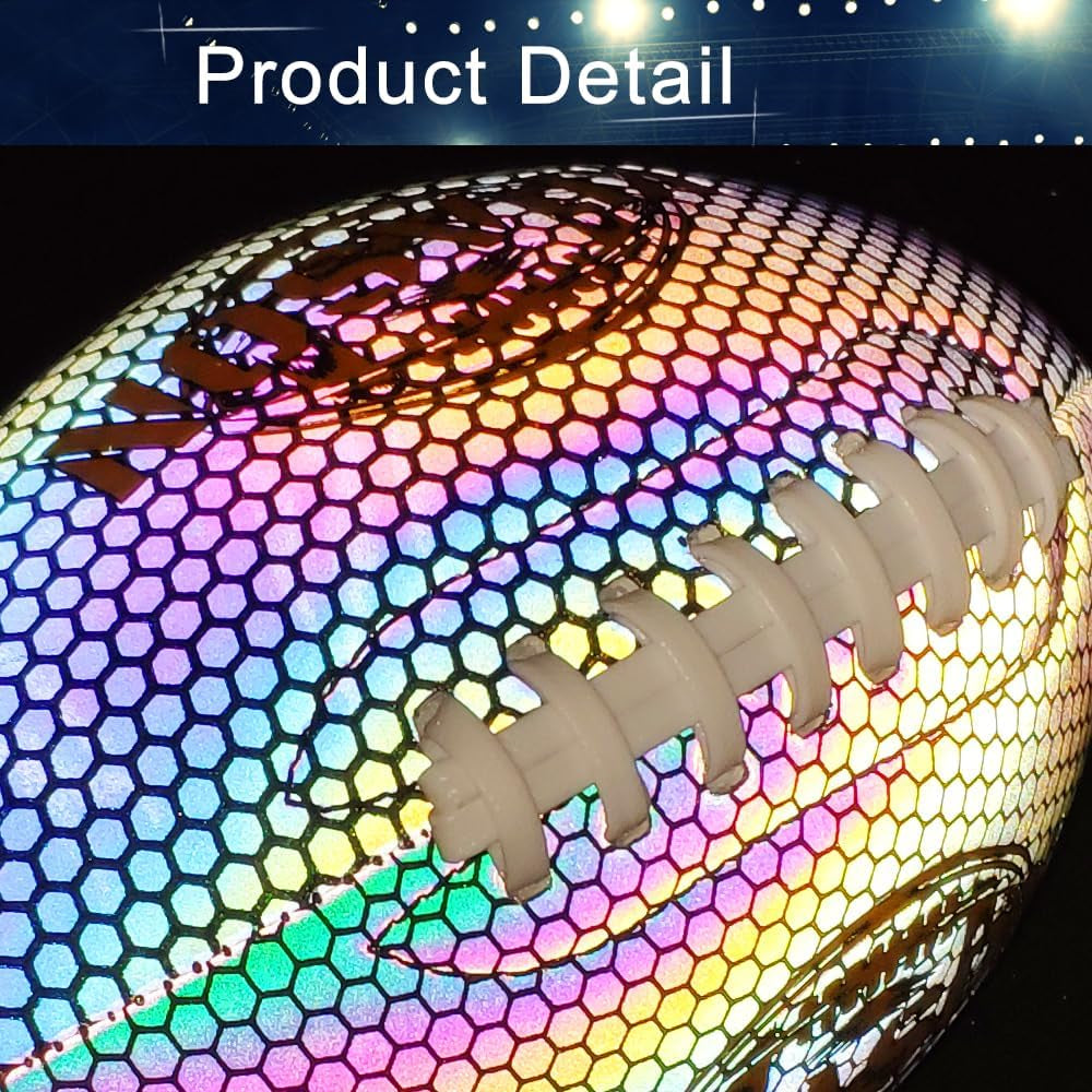 Football, Holographic Reflective Glowing Footballs with Pump for Kids, Teens and Adults - Synthetic Leather Outdoor All-Weather Footballs
