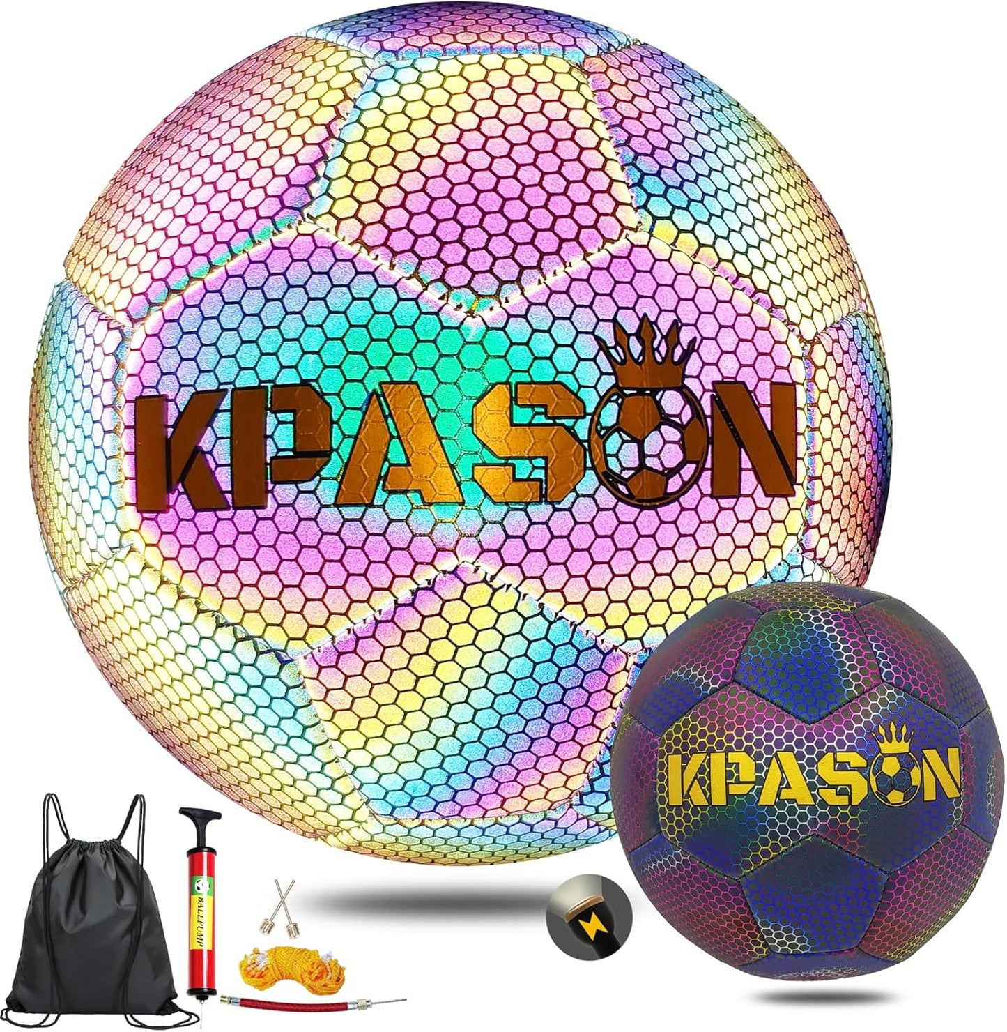 Soccer Ball, Holographic Reflective Glowing Soccer Ball for Men Women Training